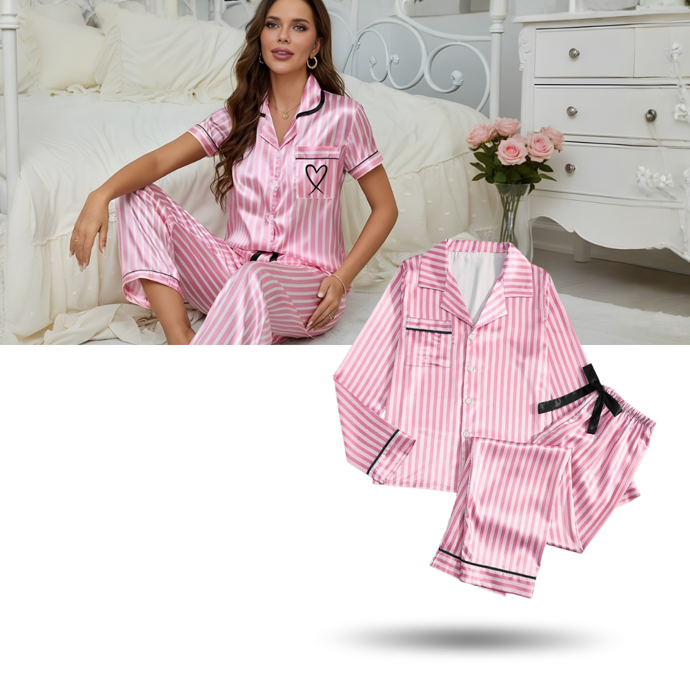Pijama de satén rosado para mujer - Ozerty