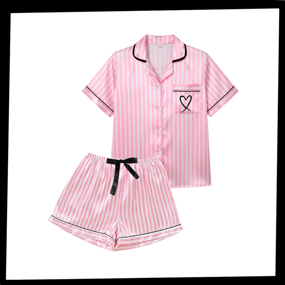 Pijama de satén rosado para mujer - Ozerty