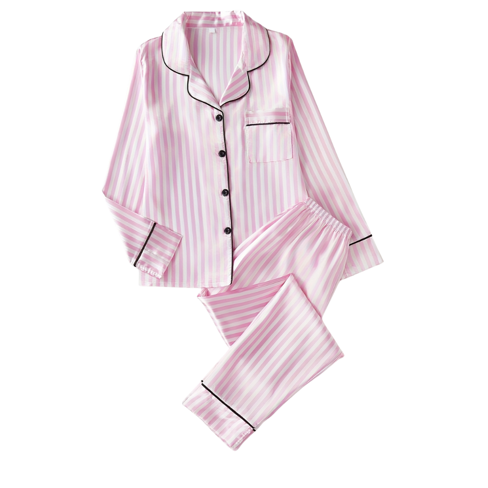 Pijama de satén rosado para mujer -Rosa largo - Ozerty