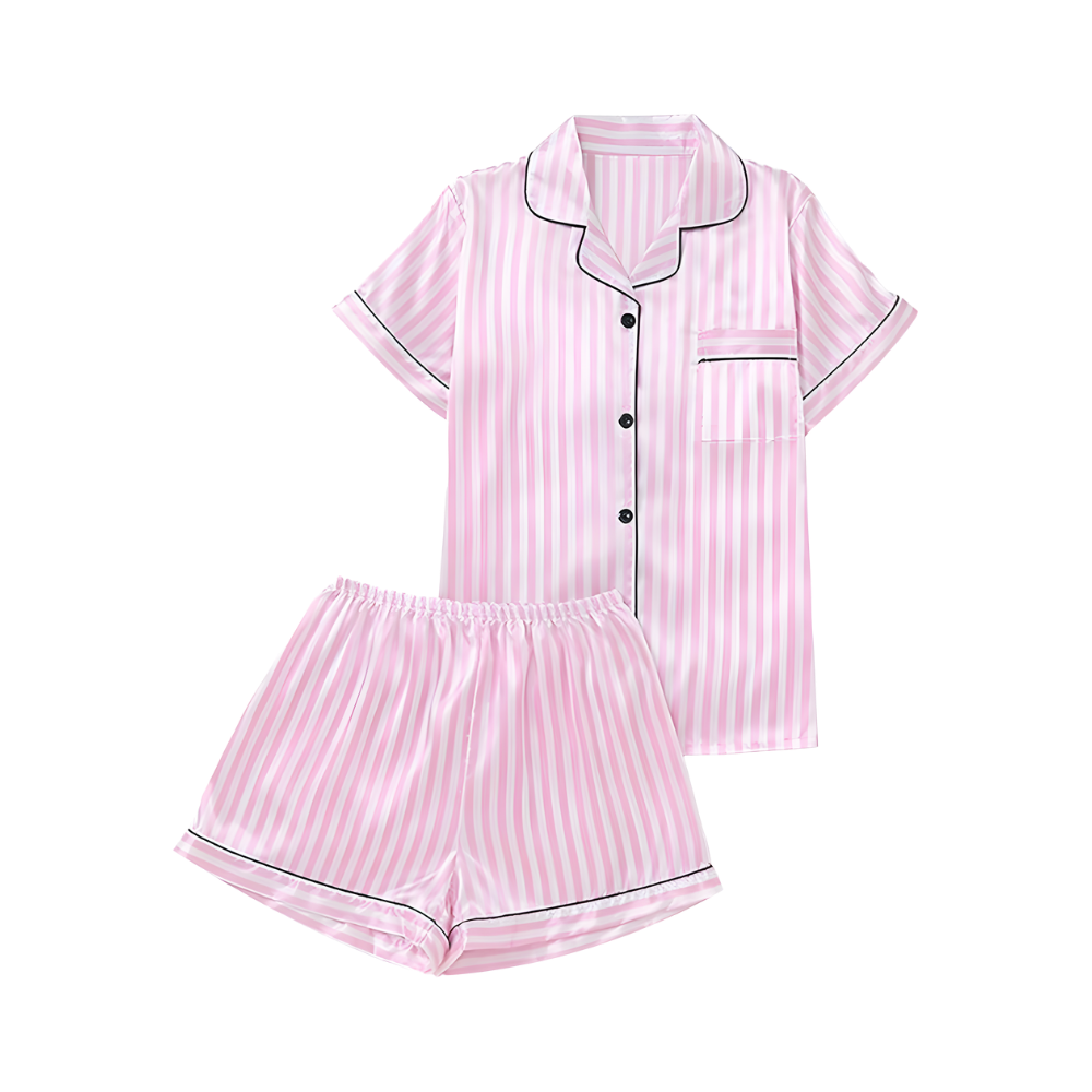 Pijama de satén rosado para mujer -Rosa corto - Ozerty