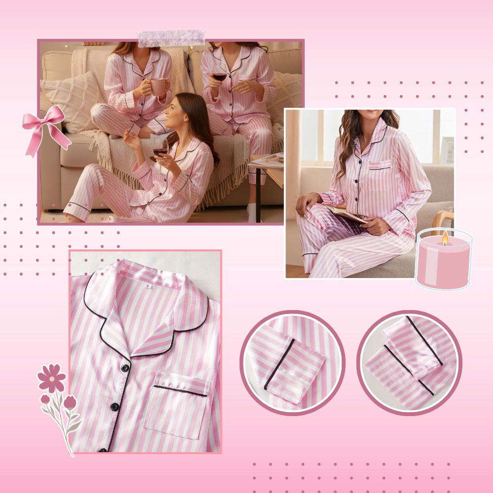 Pijama de satén rosado para mujer - Ozerty