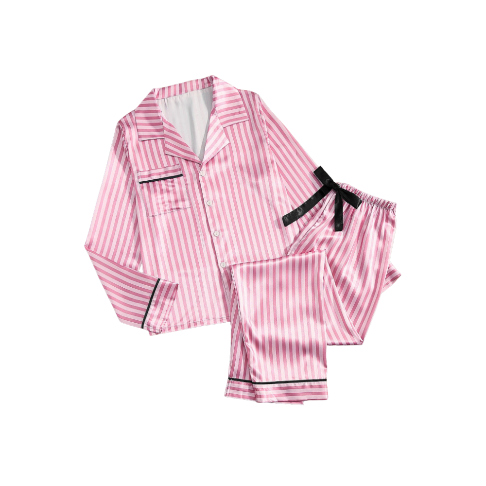 Pijama de satén rosado para mujer -Rosa roja larga - Ozerty
