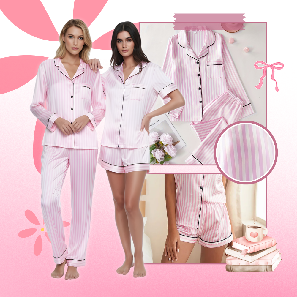 Pijama de satén rosado para mujer - Ozerty