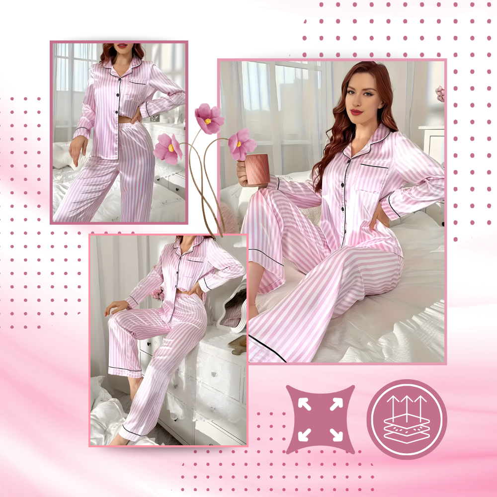 Pijama de satén rosado para mujer - Ozerty