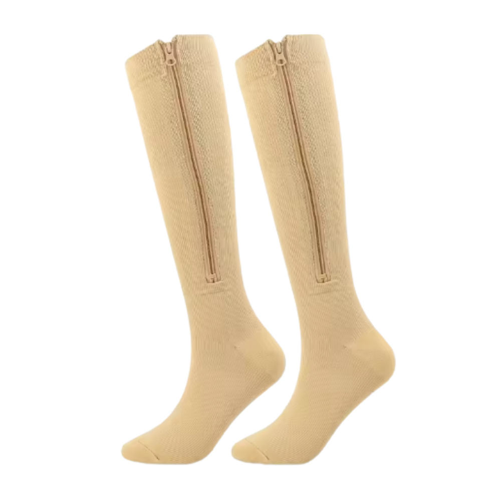 Calcetines de compresión hasta la rodilla con cremallera -Beige - Ozerty