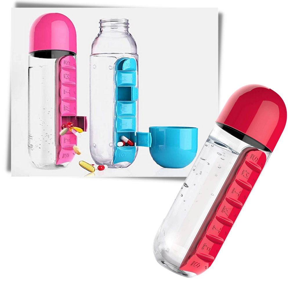 Botella de agua de plástico con pastillero - Ozerty