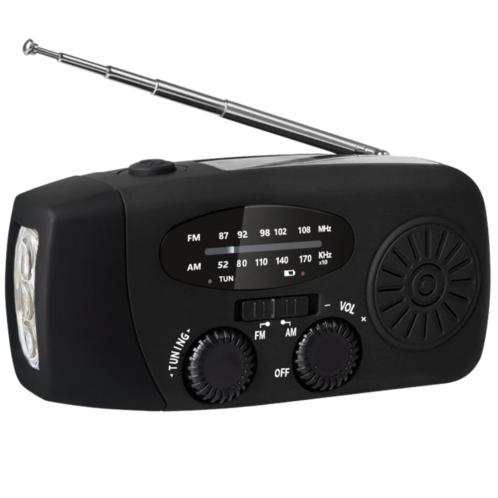 Radio de emergencia multifuncional con dinamo
