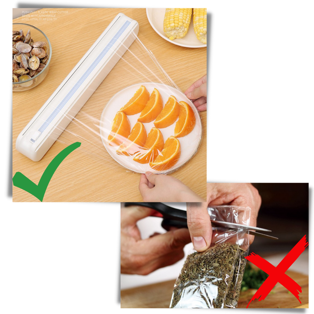 Dispensador y cortador de plástico para envolver alimentos - Ozerty