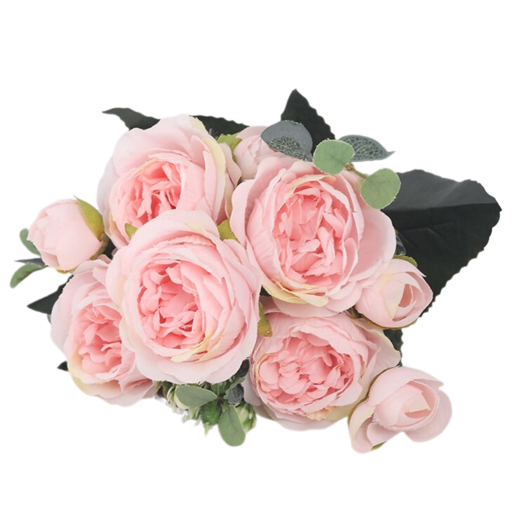 Ramo de flores de seda artificial de peonías y rosas