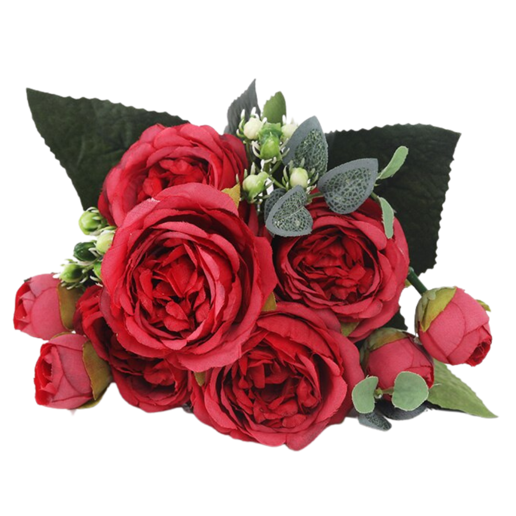 Ramo de flores de seda artificial de peonías y rosas