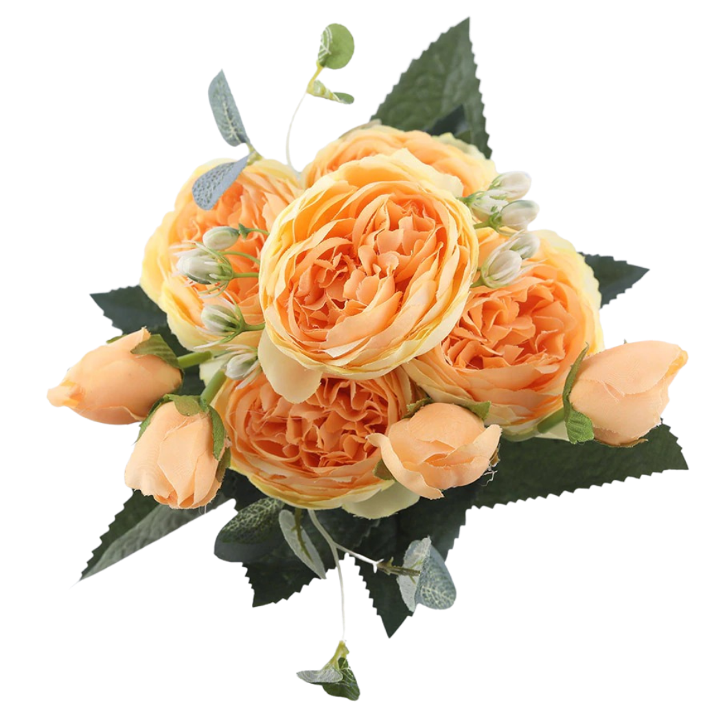 Ramo de flores de seda artificial de peonías y rosas - Ozerty