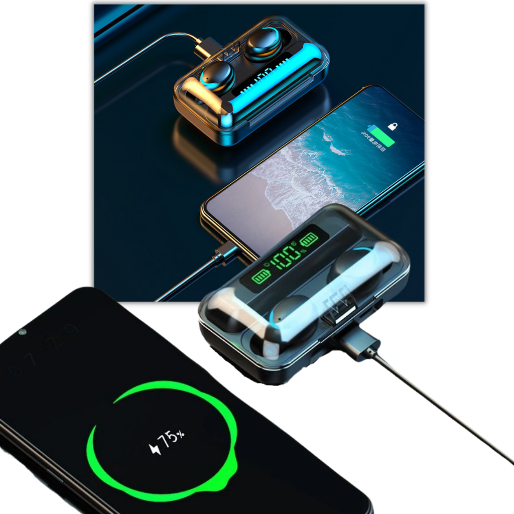 Auriculares Bluetooth con caja de baterías de carga - Ozerty