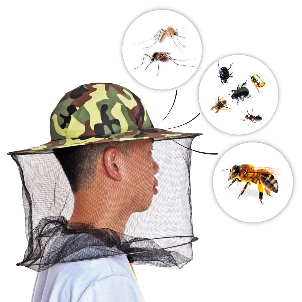 Sombrero de apicultura de camuflaje con velo de malla de nylon - Ozerty