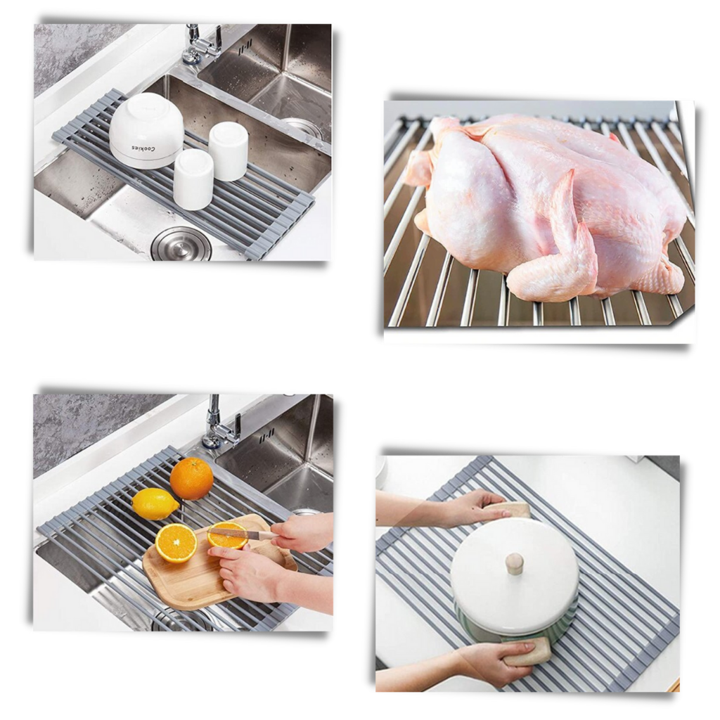 Escurridor de acero inoxidable enrollable para platos y alimentos - Ozerty