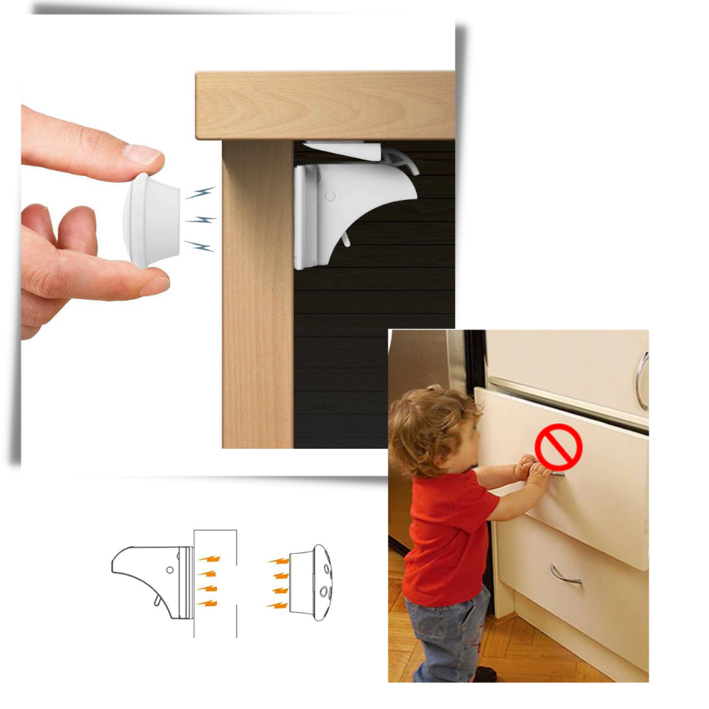 Paquete de 4 cerraduras magnéticas para armarios de seguridad para niños - Ozerty