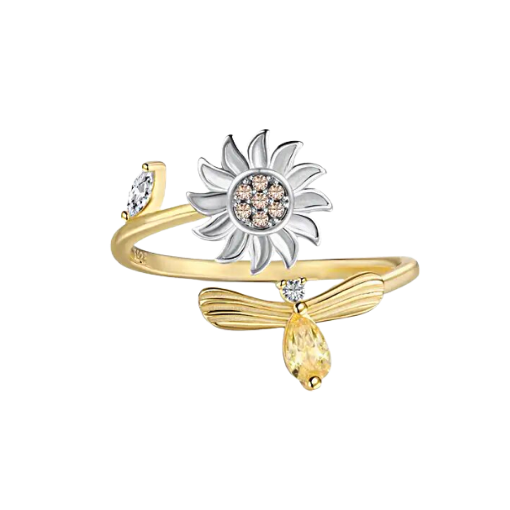 Anillo giratorio con forma de girasol
 -Oro - Ozerty