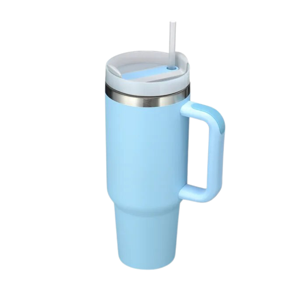 Taza de viaje con asa y gran capacidad para el coche
 -Azul claro - Ozerty
